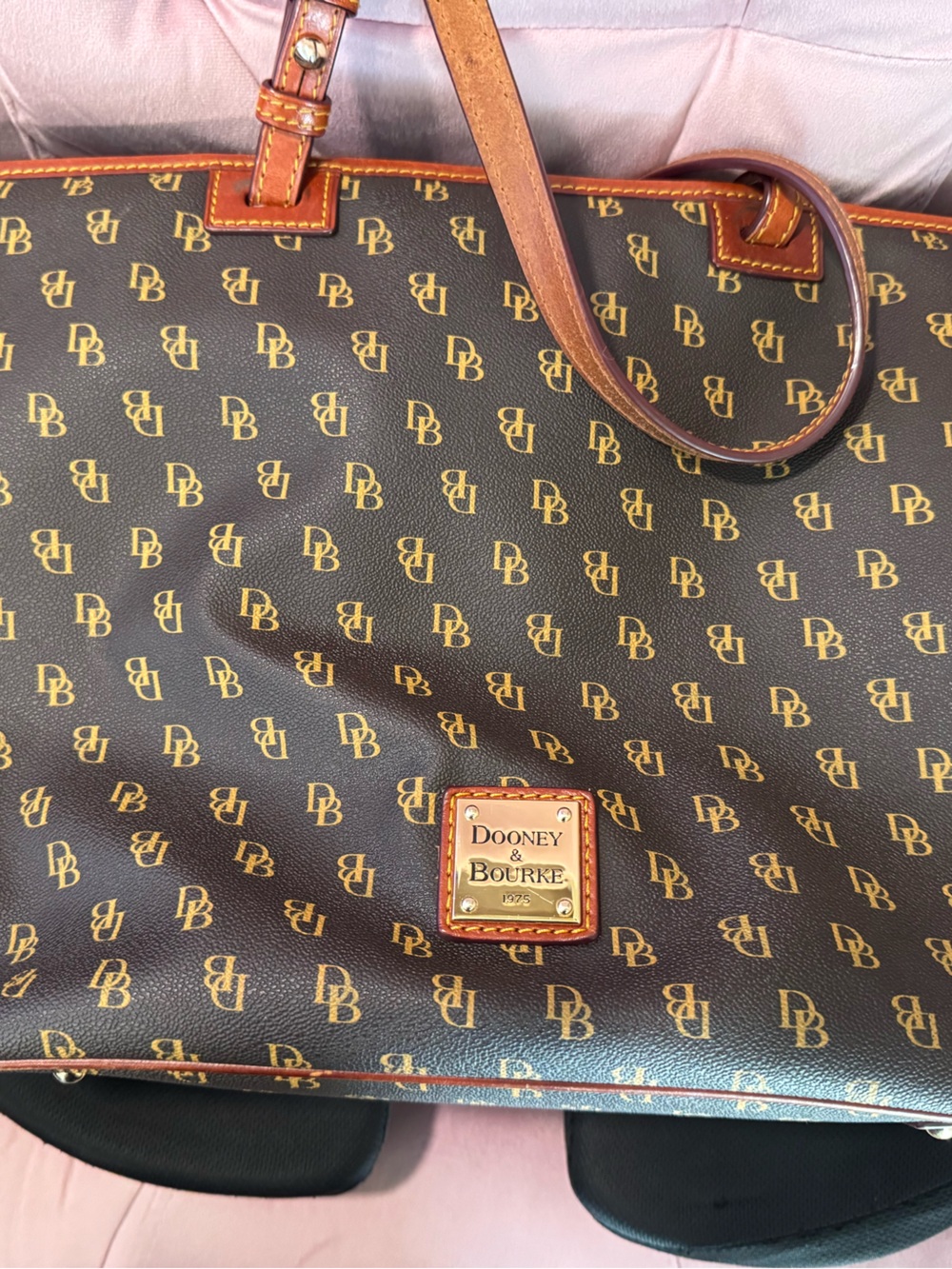 Dooney & Bourke Brown Logo Messenger Bag with Tan Trim